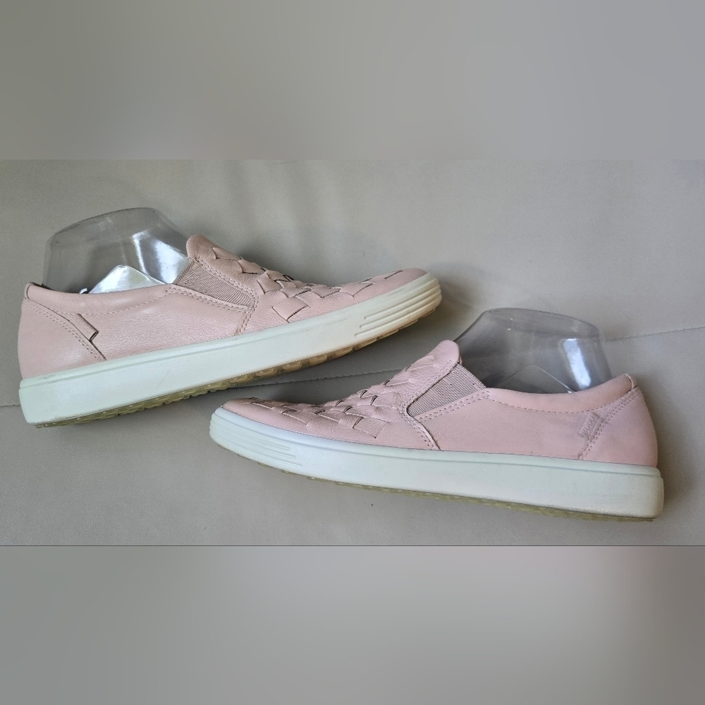 ECCO Women’s SOFT Size 7 Woven Slip On Leather Sneaker Walking Shoe Size 6 PINK - Picture 8 of 12